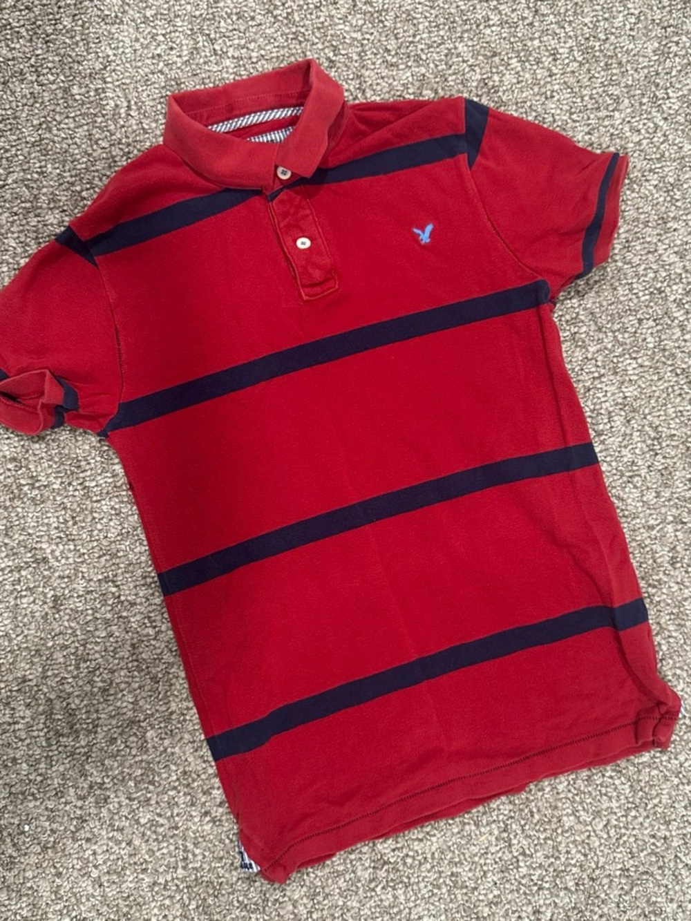 American Eagle Outfitters Red Polo with Navy Stripes